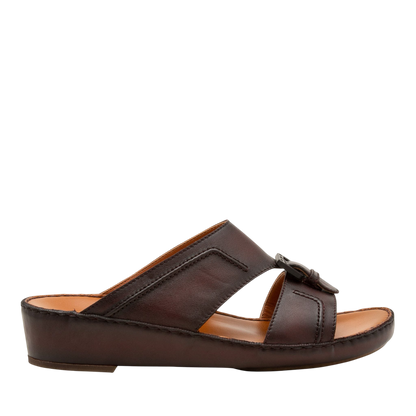 Brown leather luxury casual sandals with cushioned sole and open toe design