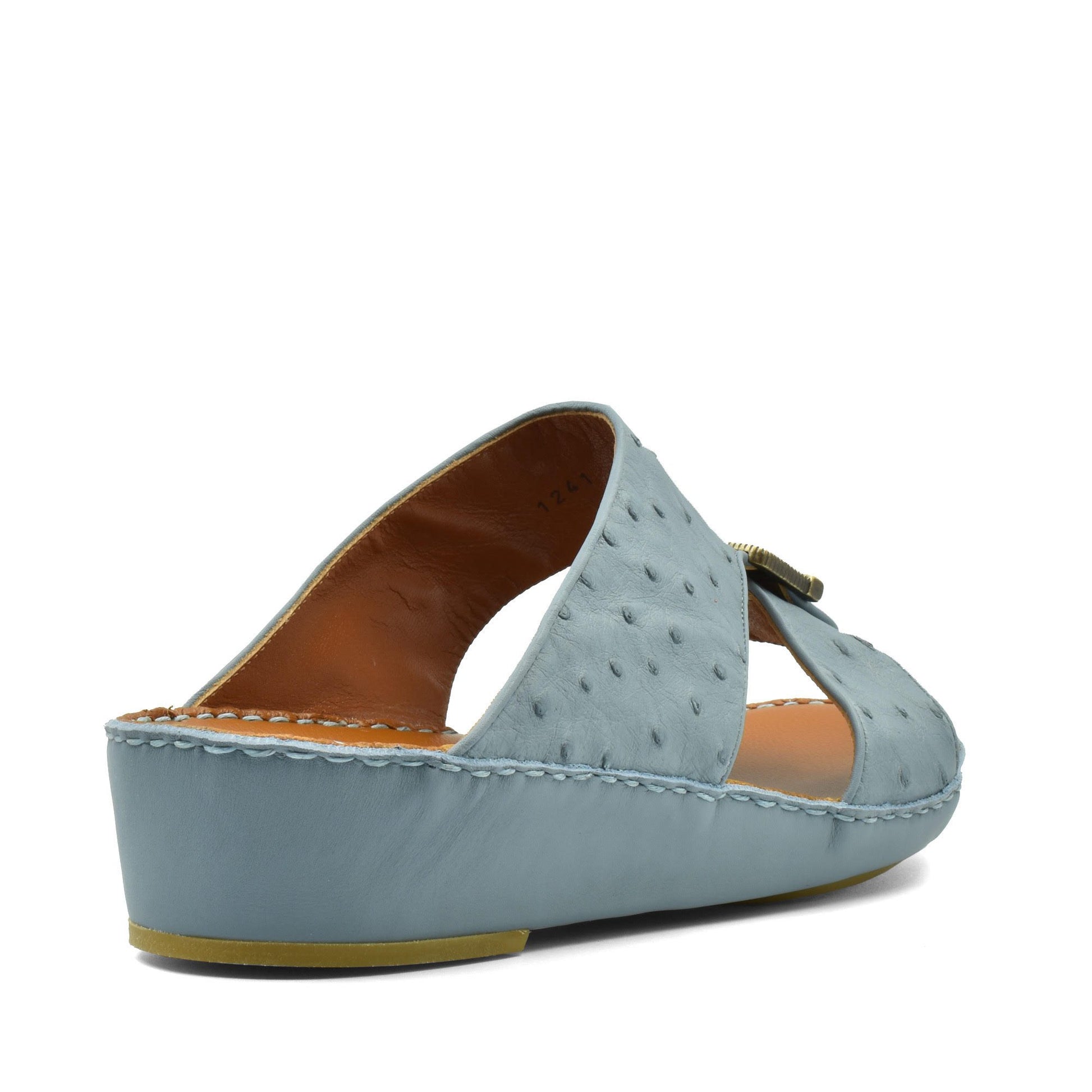 Blue luxury leather sandals with textured upper and cushioned sole from Private Collection