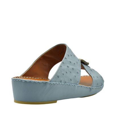 Blue luxury leather sandals with textured upper and cushioned sole from Private Collection