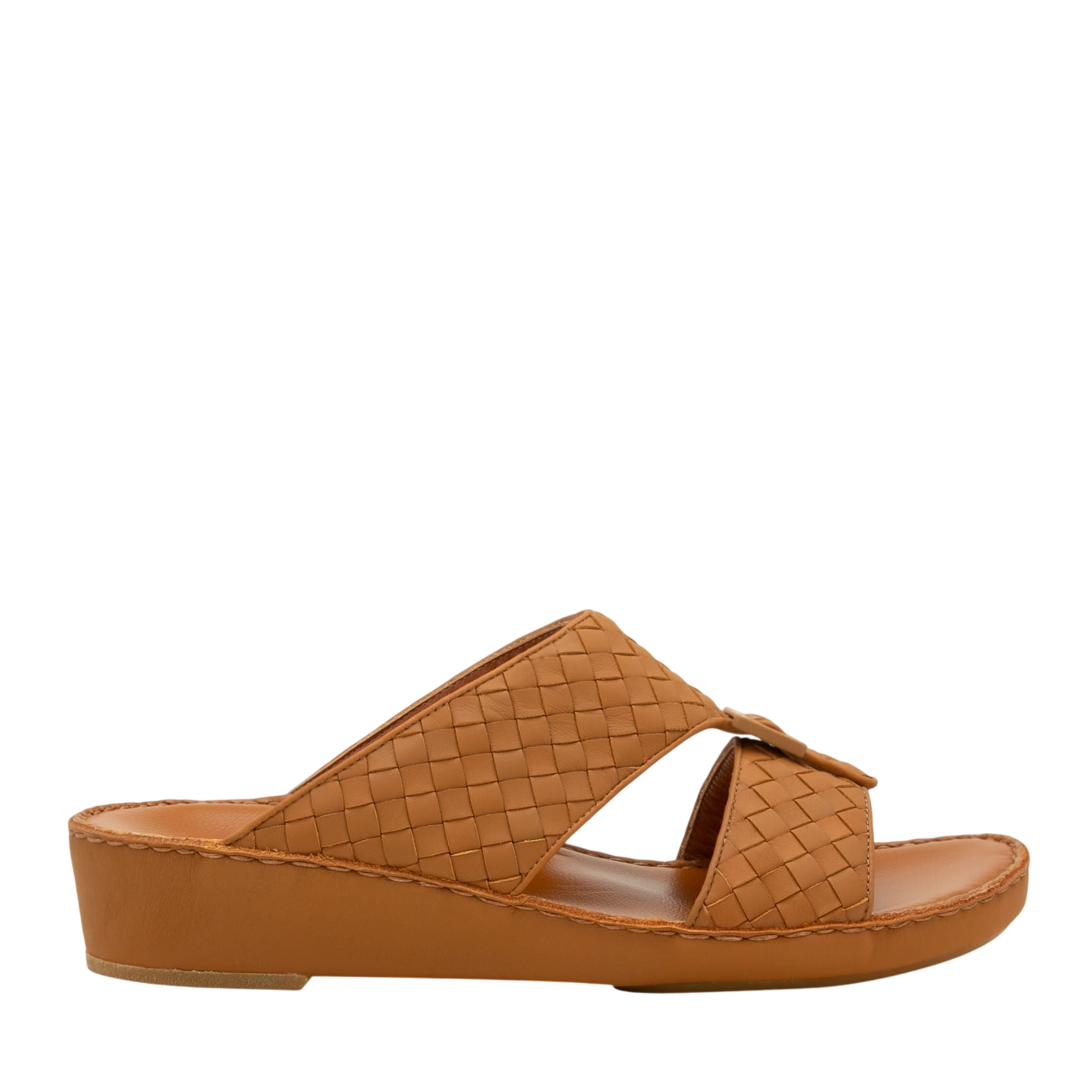 Brown casual rubber calf sandals with woven design and wedge heel from Private Collection