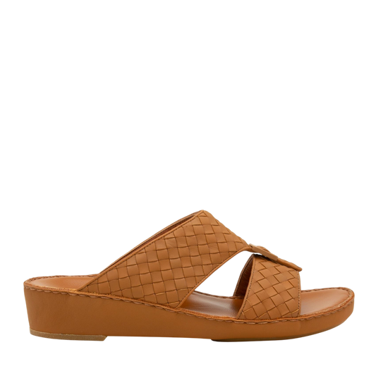 Brown casual rubber calf sandals with woven design and wedge heel from Private Collection