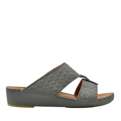 Grey woven casual rubber calf sandals with wedge sole and open toe design