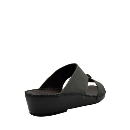 Black casual wedge sandals with open toes and wide straps for comfortable everyday wear