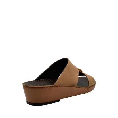 Brown slip-on casual wedge sandals with open toe and cushioned sole for comfortable wear