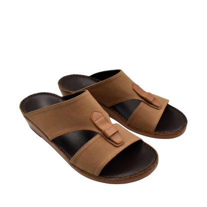 Brown casual wedge sandals with open toe and comfortable fabric straps for everyday wear