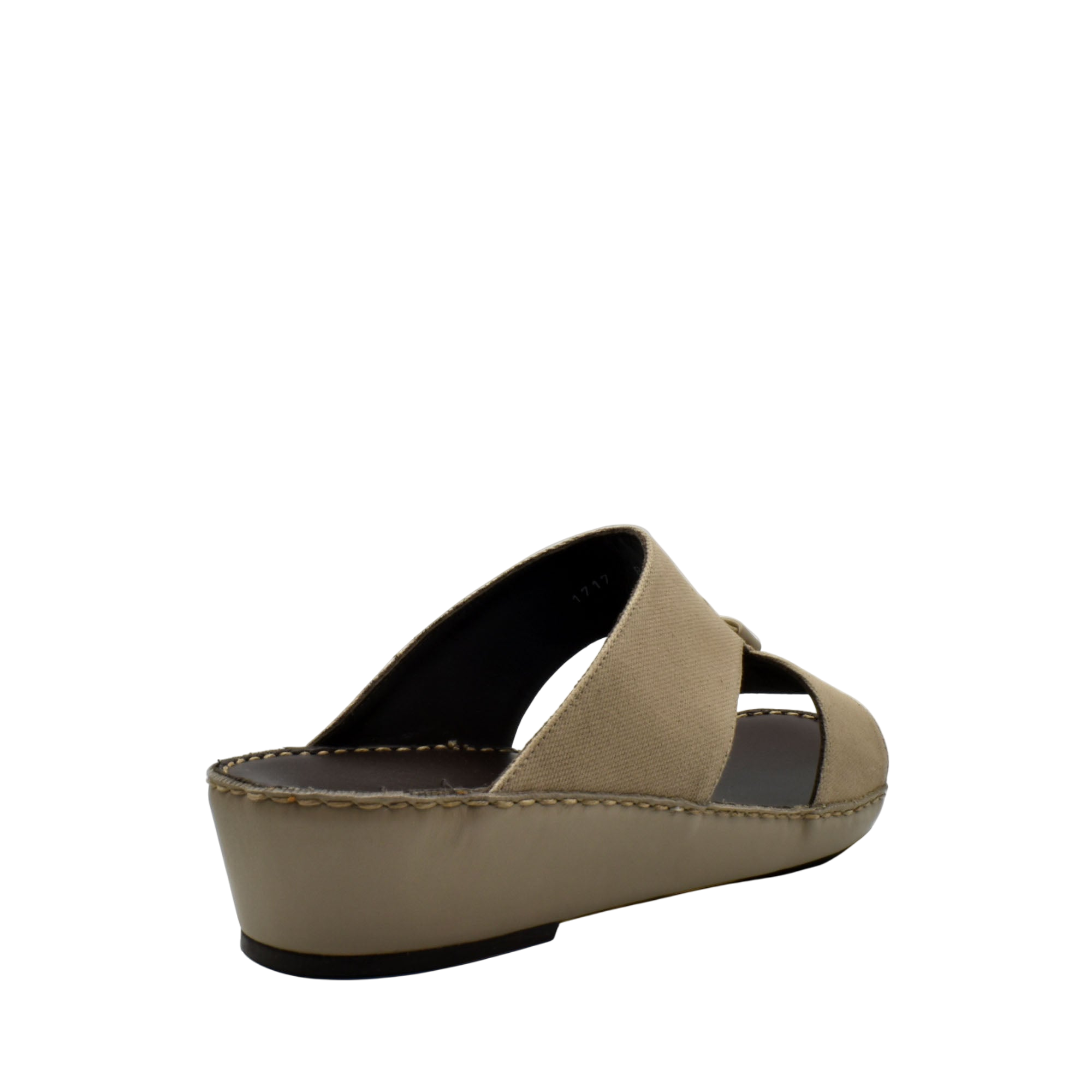Beige casual wedge sandals with open toe and cross strap design on a wedge heel