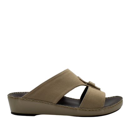 Beige casual wedge sandals with fabric straps and cushioned sole from Private Collection