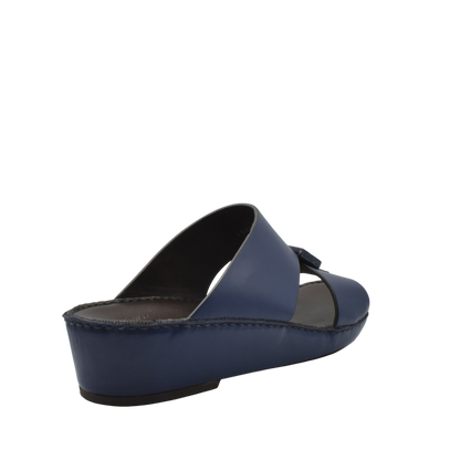 Navy blue Cerchio buckle sandals with wedge sole and open toe design from Private collection