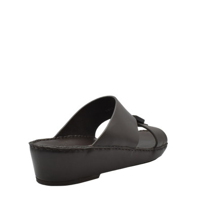 Black Cerchio buckle sandals with a low wedge heel and wide strap in leather