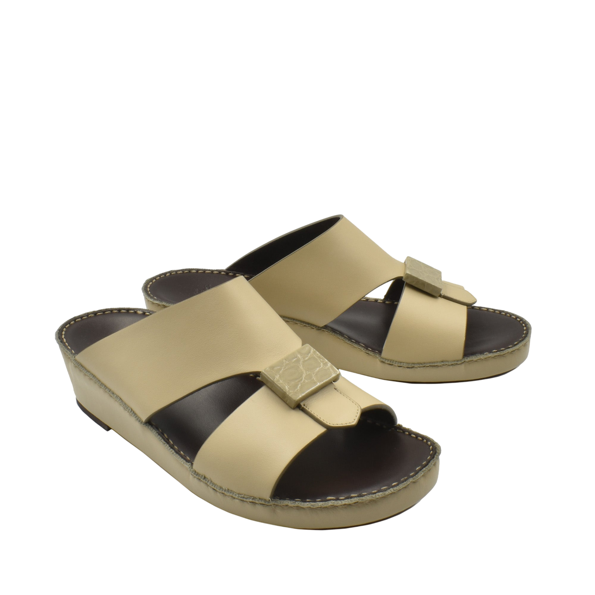 Beige Cerchio buckle sandals with wide straps and cushioned sole from Private collection