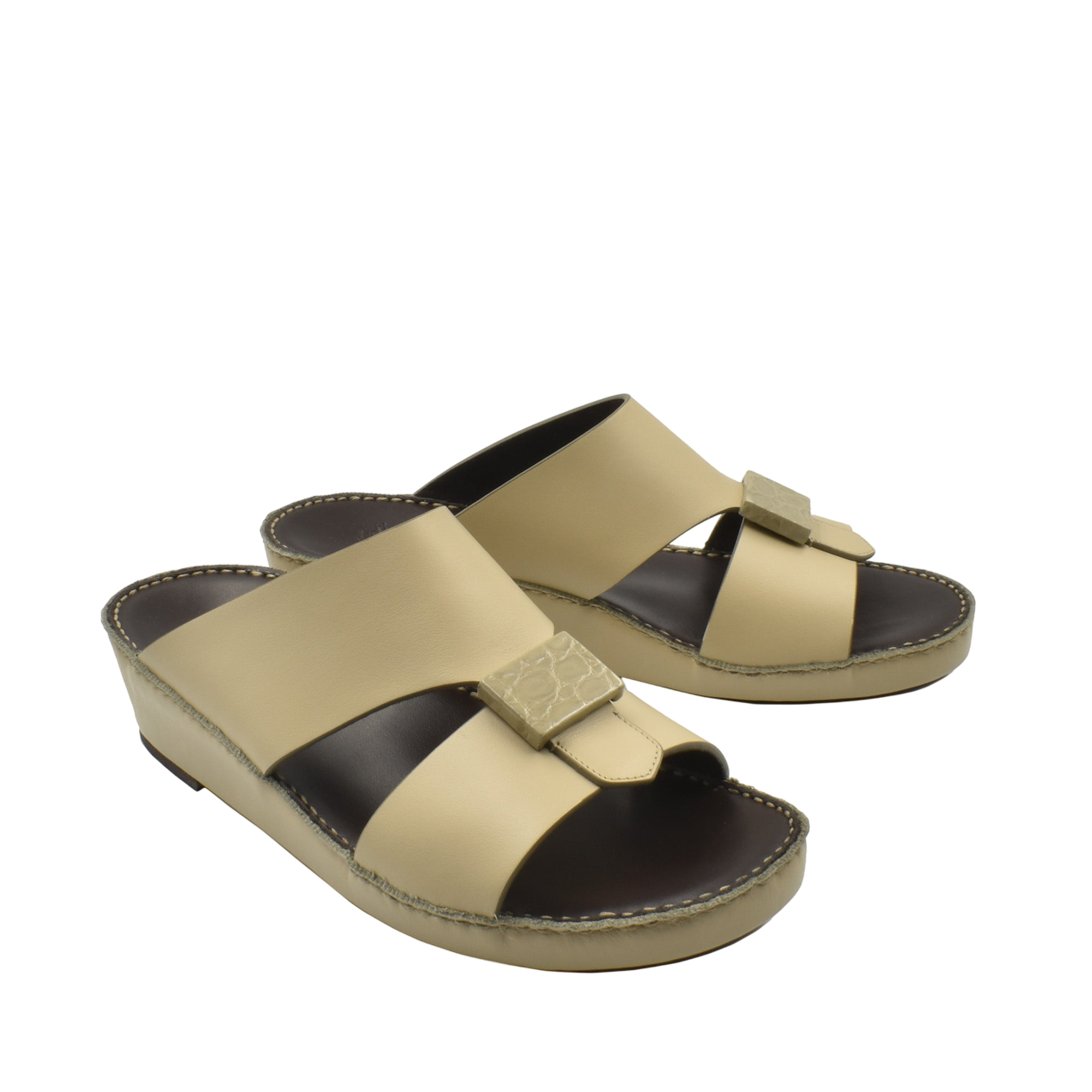 Beige Cerchio buckle sandals with wide straps and cushioned sole from Private collection