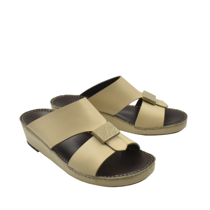 Beige Cerchio buckle sandals with wide straps and cushioned sole from Private collection