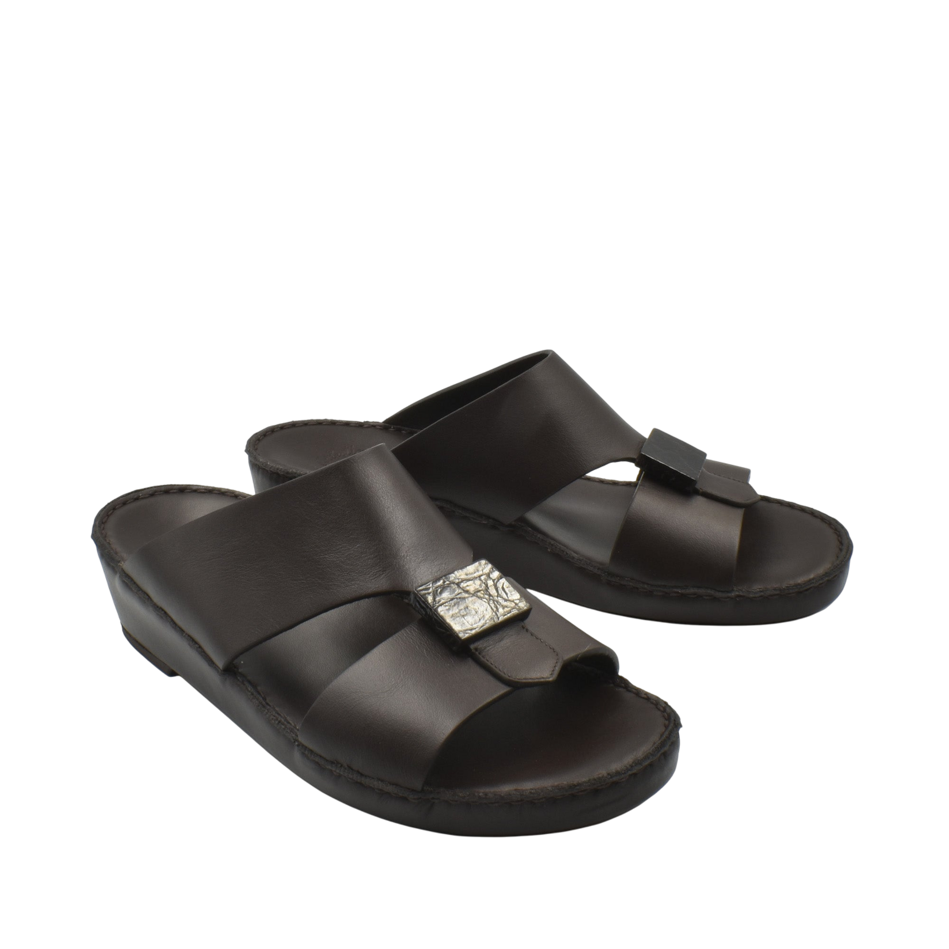 Private collection Cerchio buckle sandals in black leather with adjustable metal buckle detail