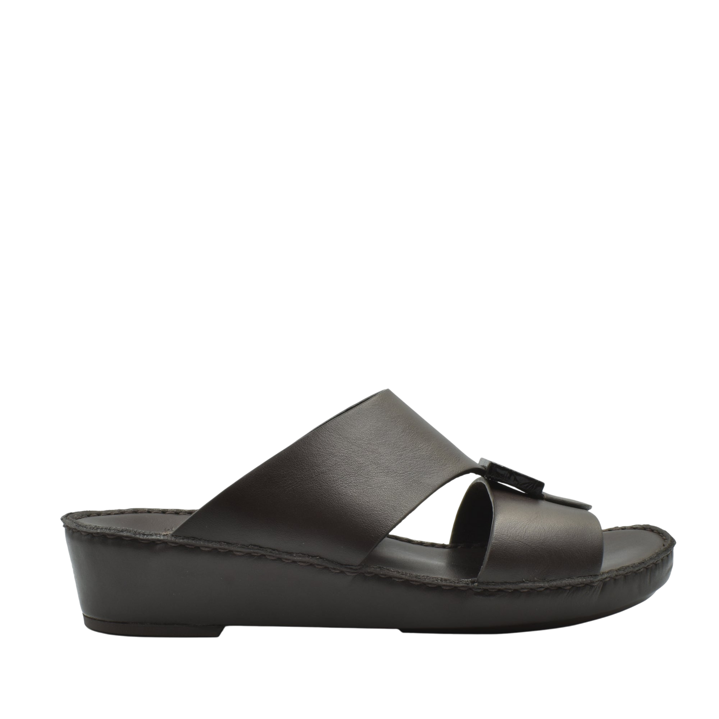 Black leather Cerchio buckle sandals with a wedge sole and open toe design for comfortable wear