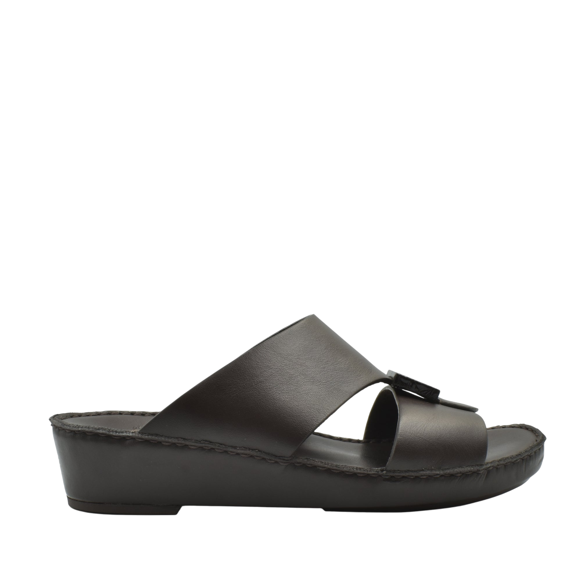 Black leather Cerchio buckle sandals with a wedge sole and open toe design for comfortable wear