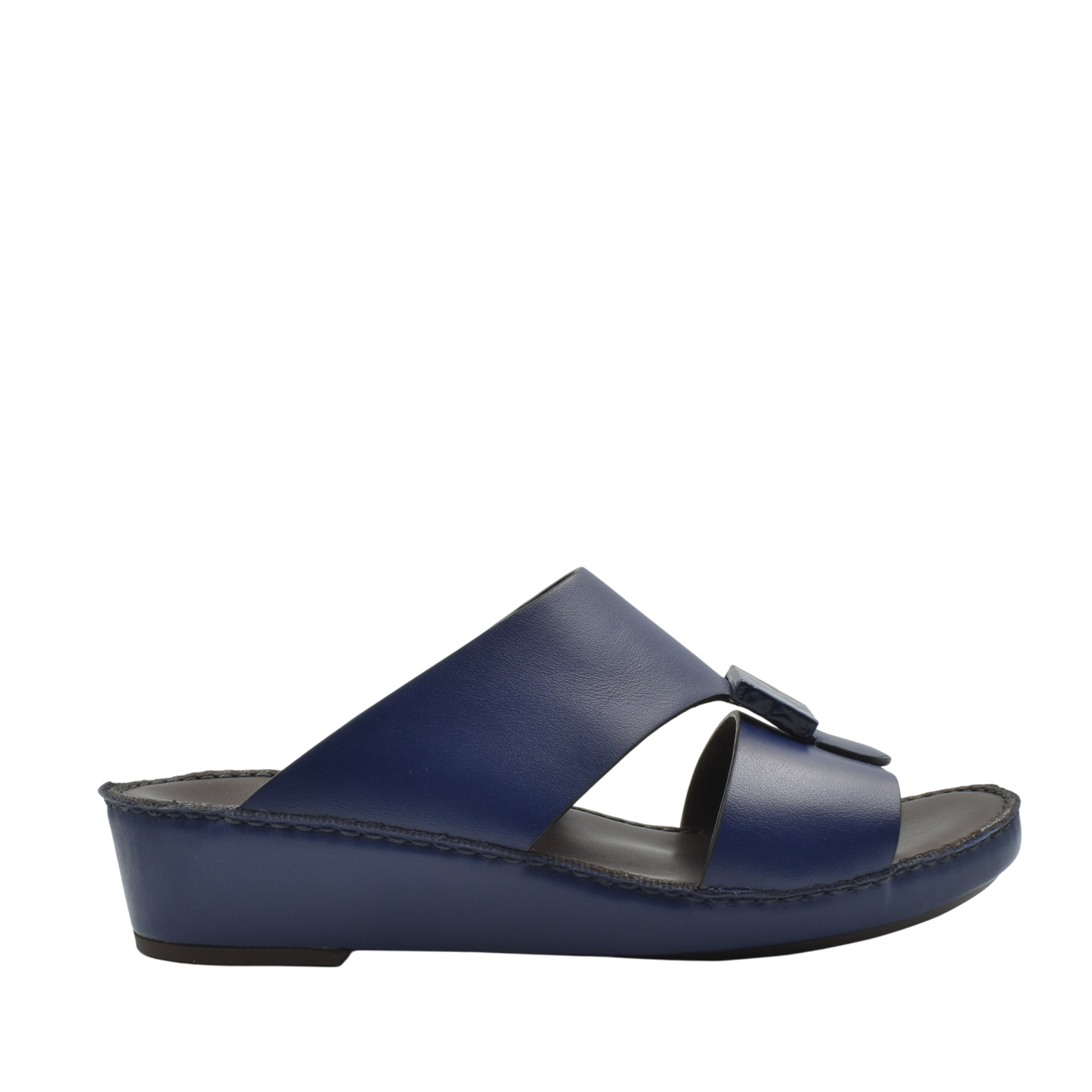 Navy blue Cerchio buckle sandals with a wedge sole and adjustable strap from Private collection