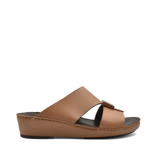 Tan Cerchio buckle sandals with wedge sole and wide leather straps from Private collection