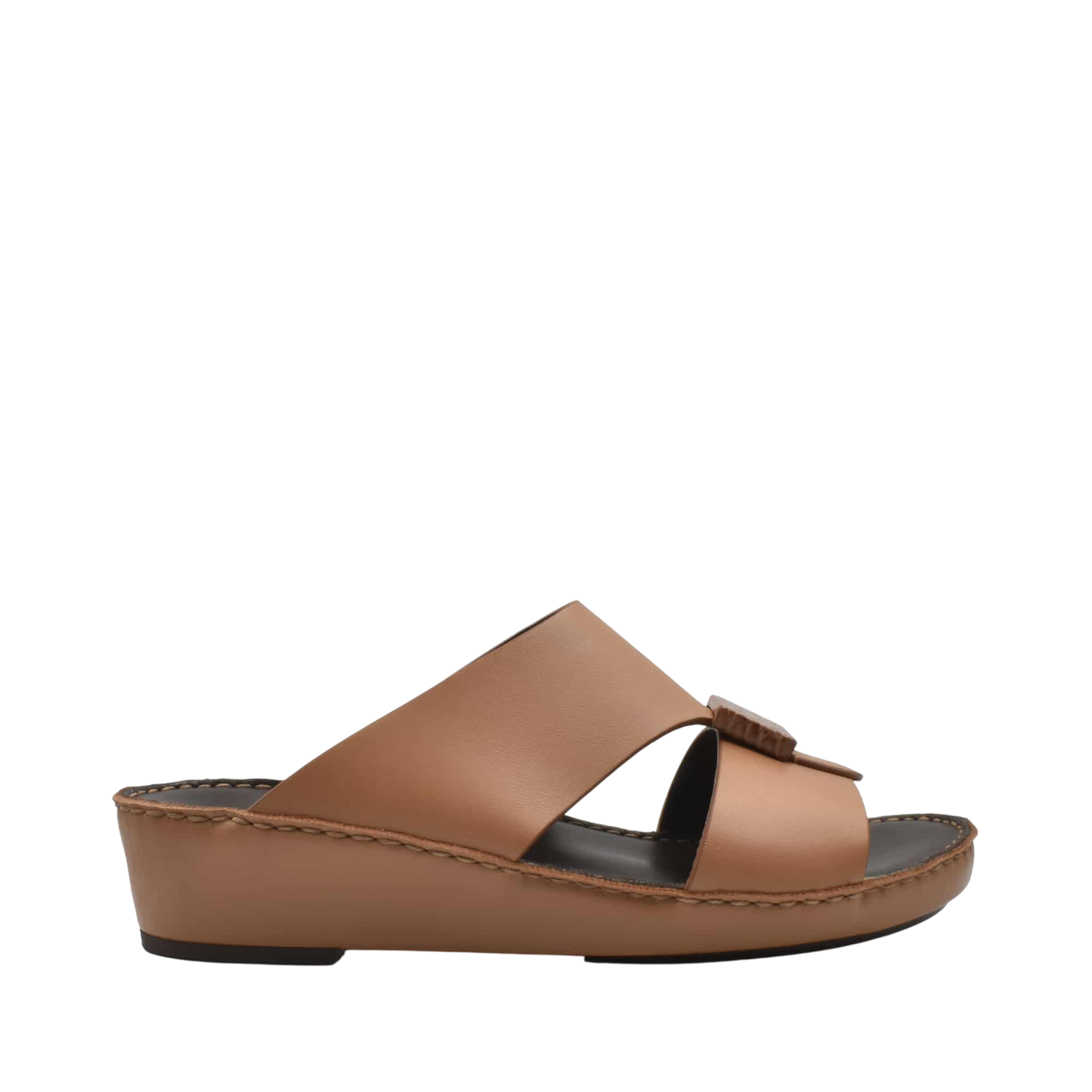 Tan Cerchio buckle sandals with wedge sole and wide leather straps from Private collection