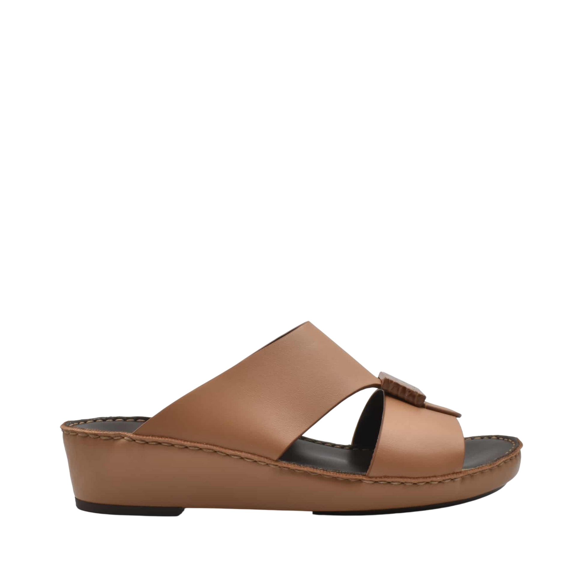 Tan Cerchio buckle sandals with wedge sole and wide leather straps from Private collection