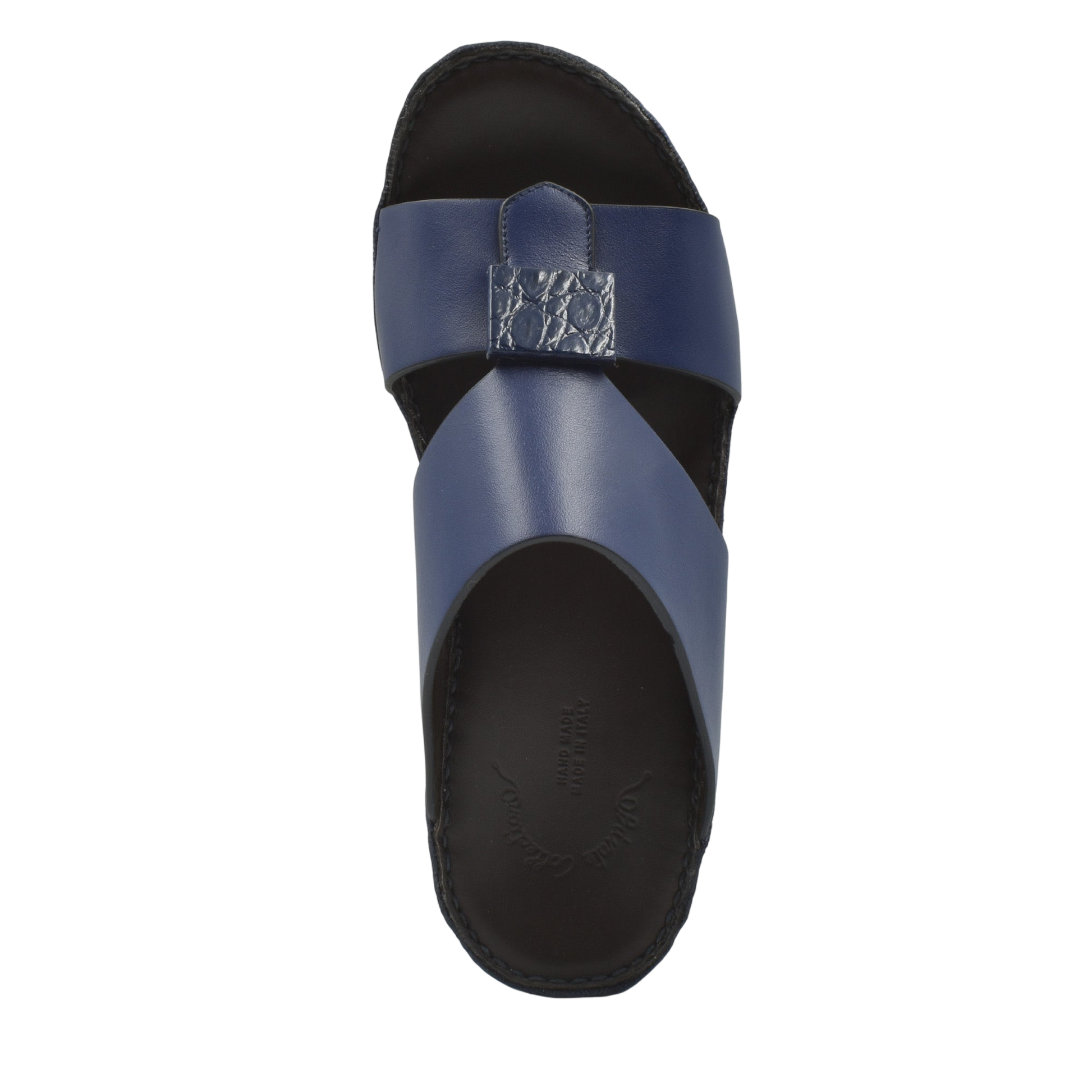 Blue leather Cerchio buckle sandals with black sole from Private Collection
