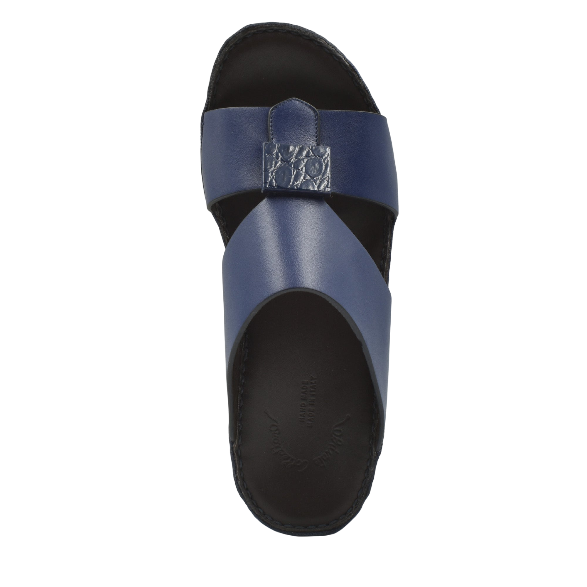 Blue leather Cerchio buckle sandals with black sole from Private Collection