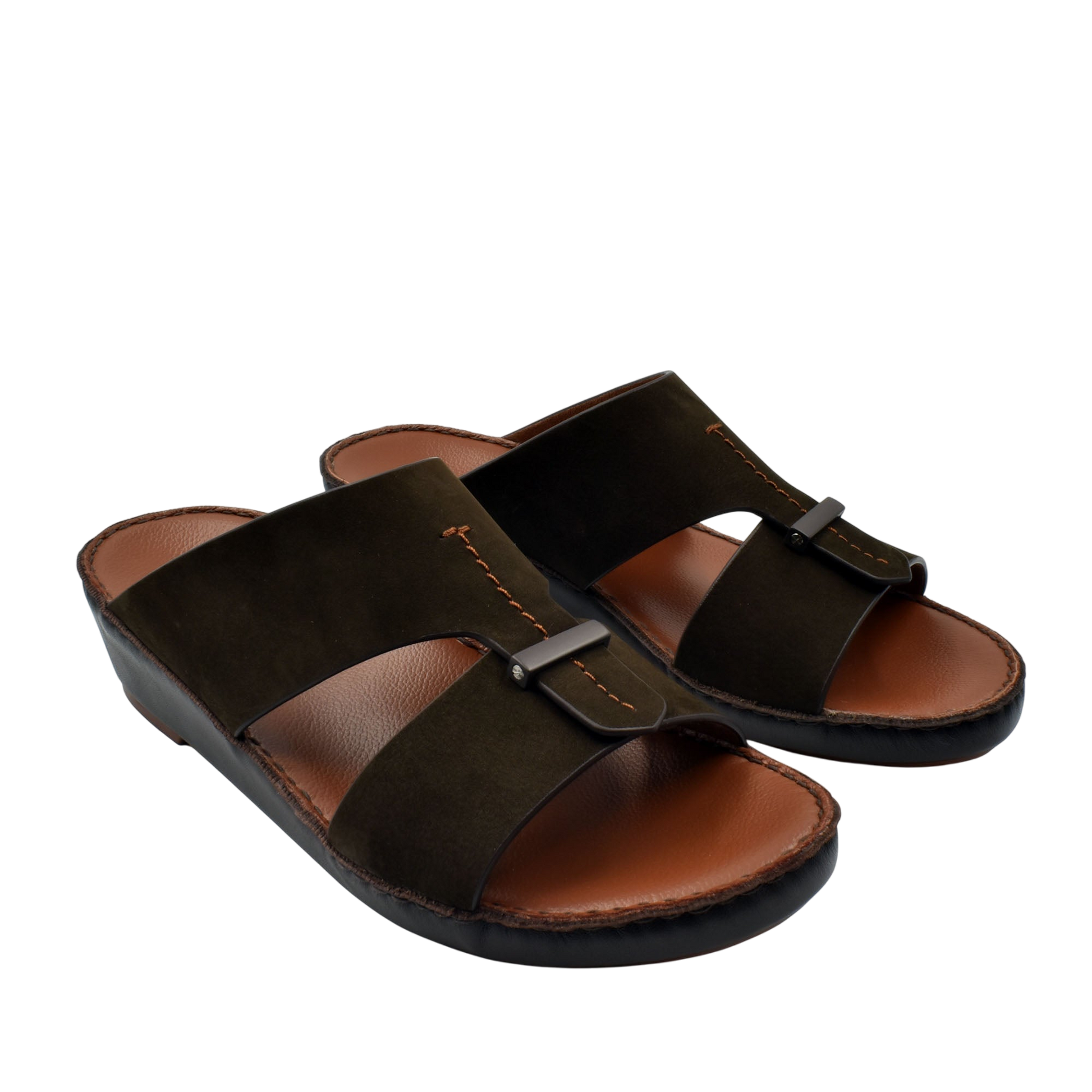 Pair of black cerchio cucire comfort shoes with brown cushioned footbed and adjustable strap