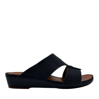 Black slip-on cerchio cucire comfort shoes with open toe and cushioned sole for all-day wear