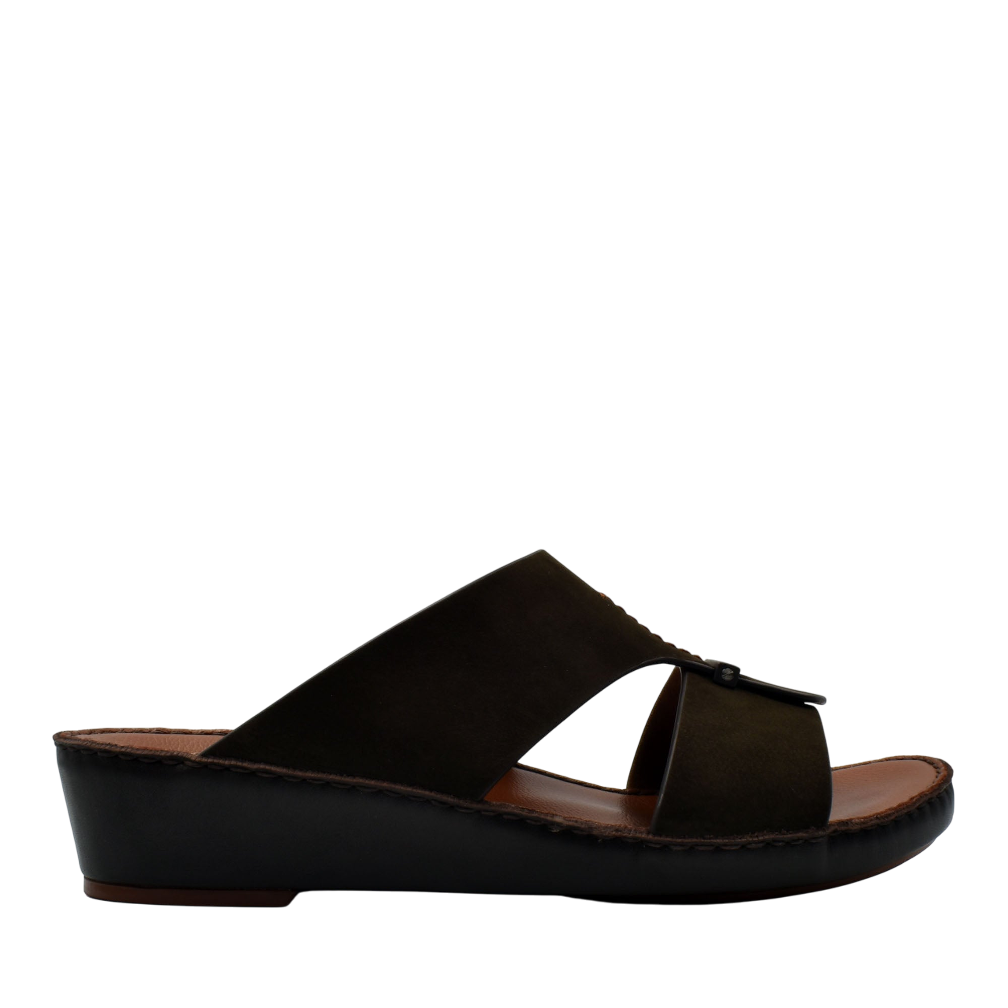 Black slip-on cerchio cucire comfort shoes with open toe and cushioned sole