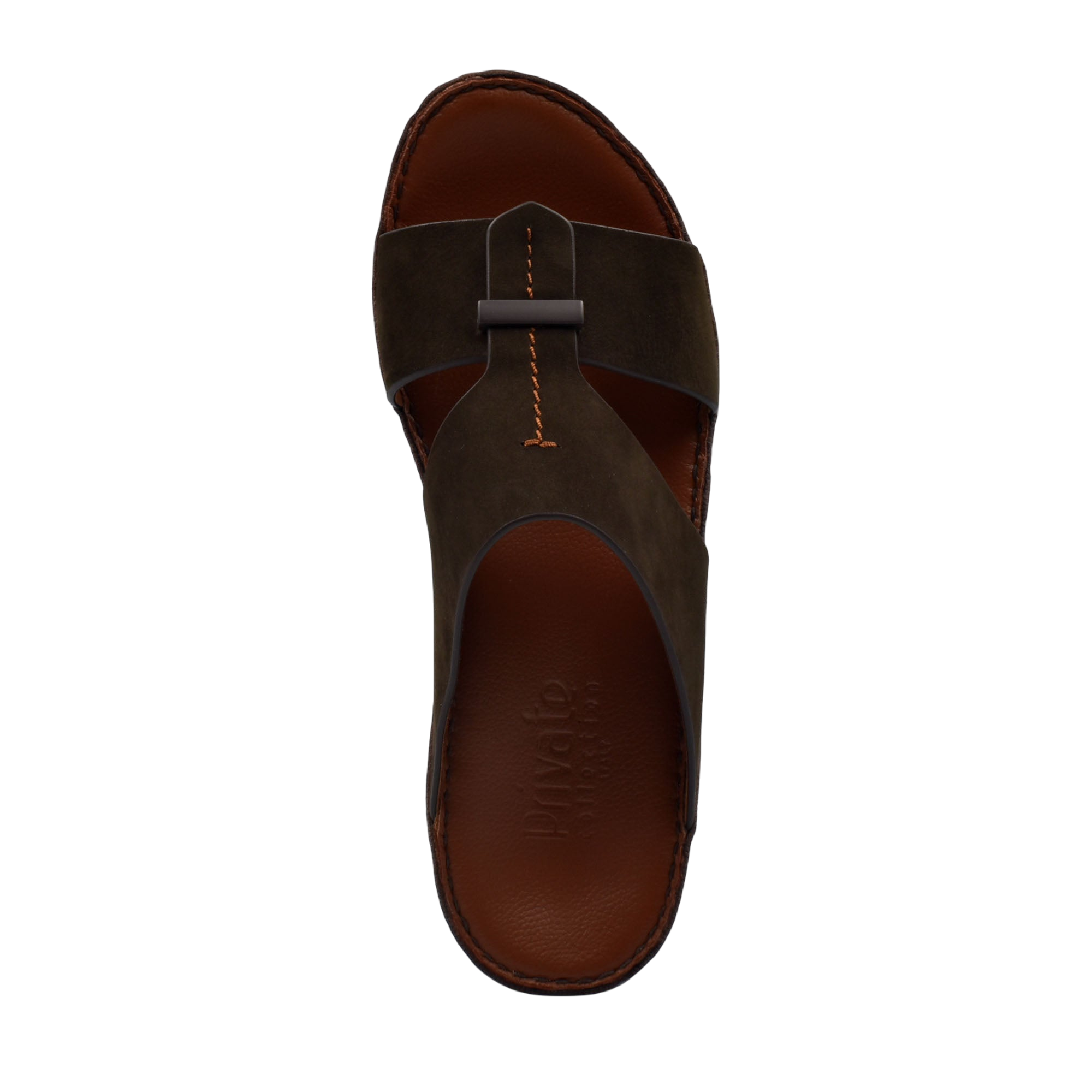 Top view of brown leather cerchio cucire comfort shoes sandal with stitched details