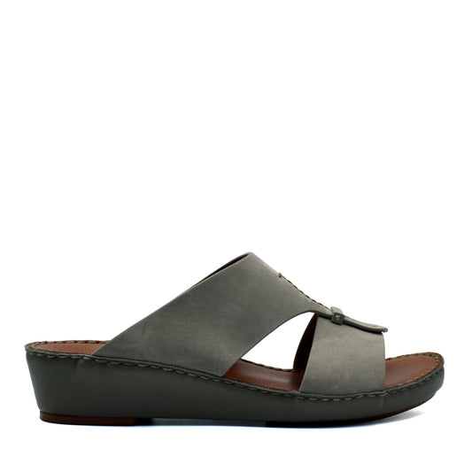 Gray cerchio cucire comfort shoes wedge sandals with open toe and leather upper