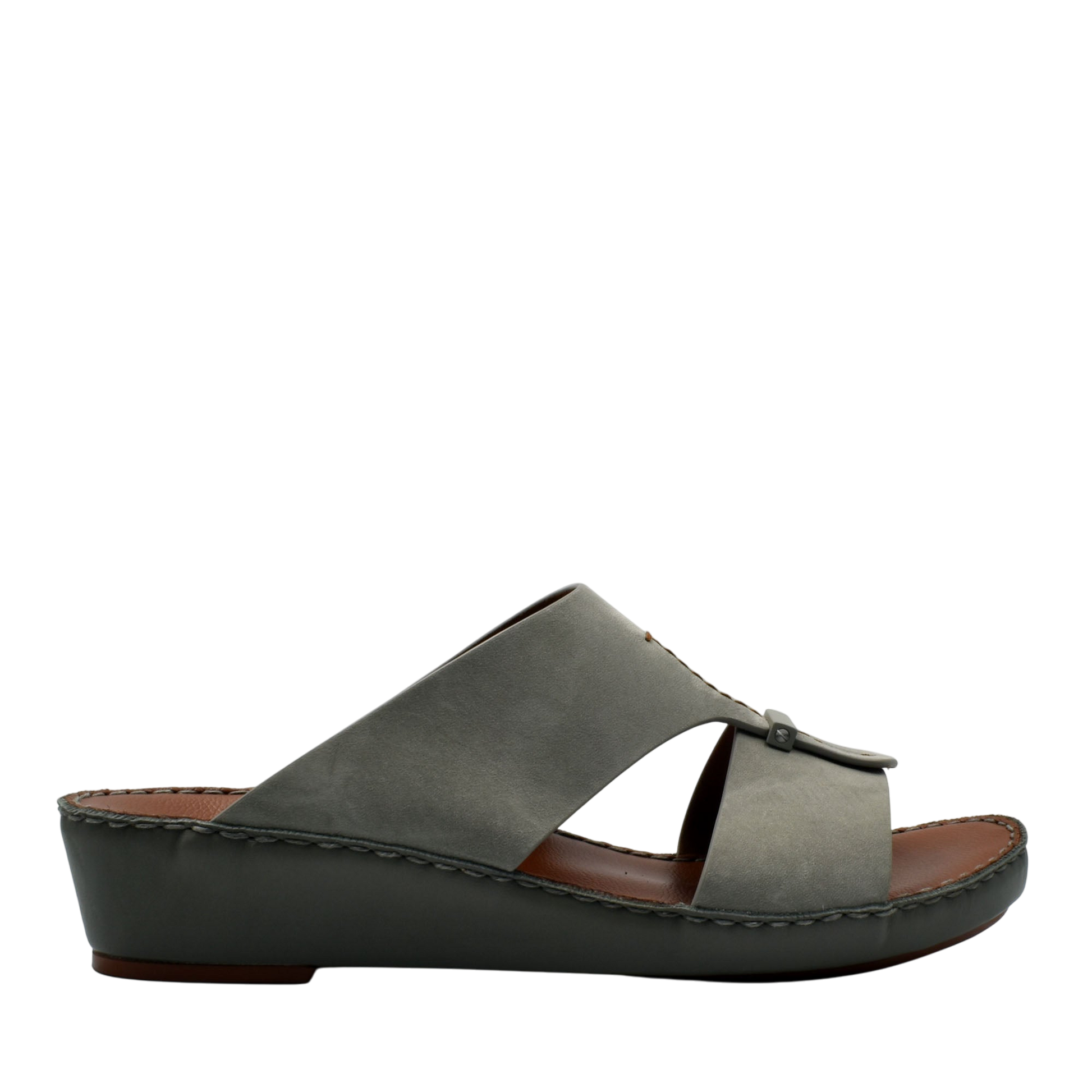 Gray cerchio cucire comfort shoes wedge sandals with open toe and leather upper