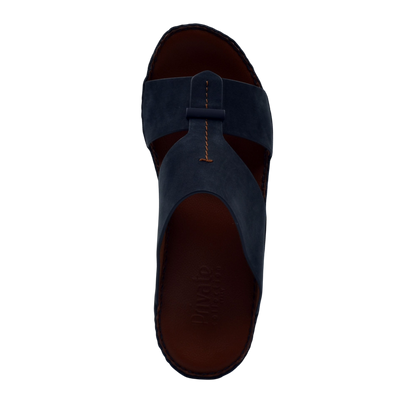Top view of navy blue cerchio cucire comfort shoes sandal with brown sole from Private Collection