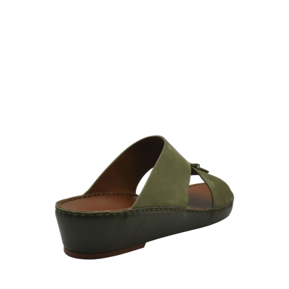 Olive green cerchio cucire comfort shoes slip-on sandal with a cushioned sole and open toe design