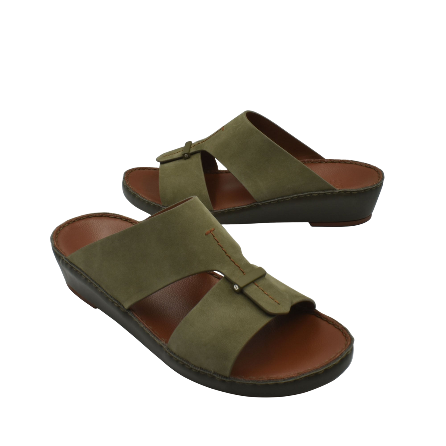 Olive green cerchio cucire comfort shoes with open toe and adjustable strap for casual wear
