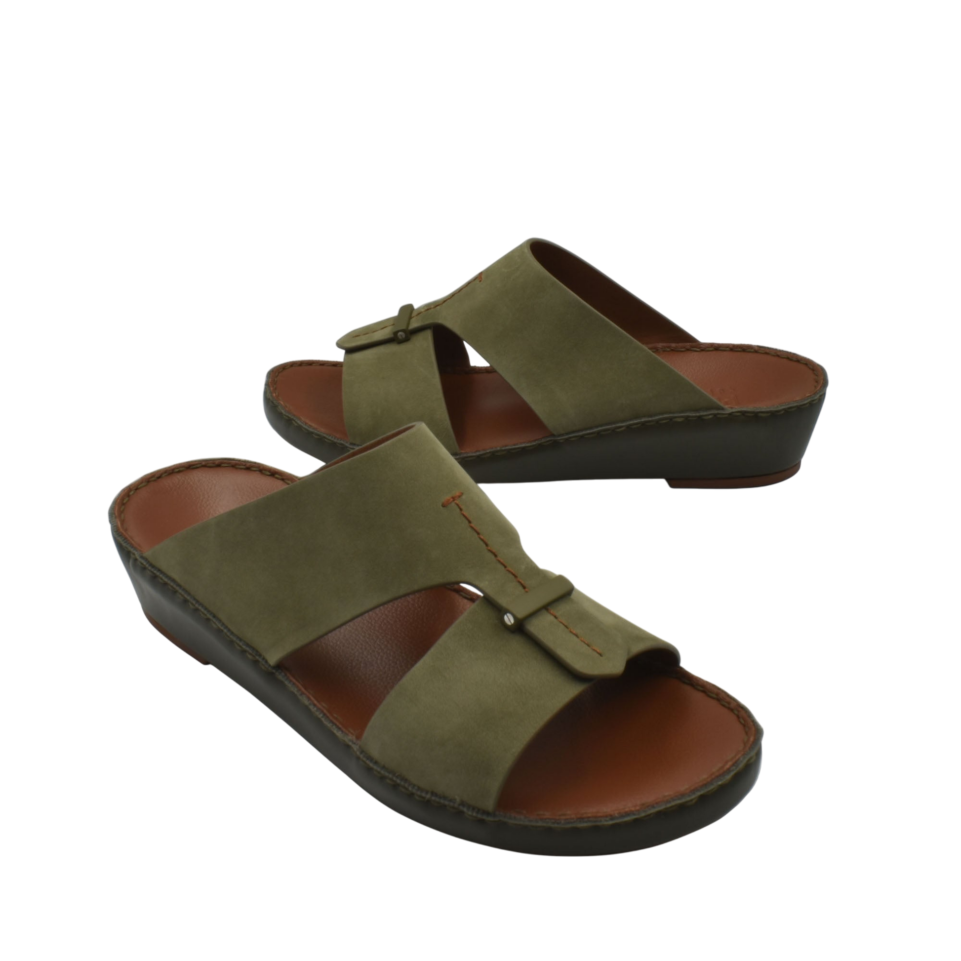 Olive green cerchio cucire comfort shoes with open toe and adjustable strap for casual wear