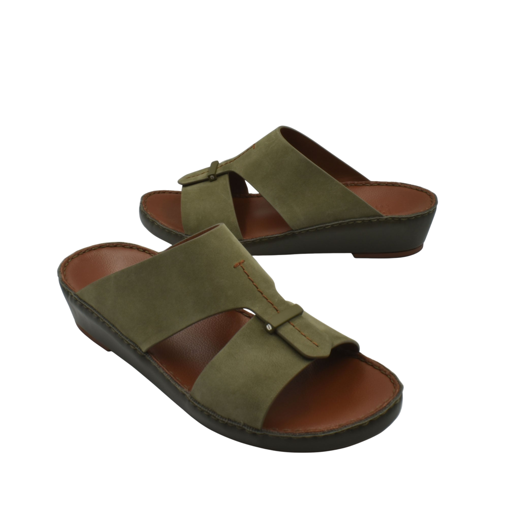 Olive green cerchio cucire comfort shoes with open toe and adjustable strap for casual wear