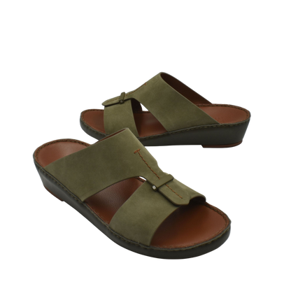 Olive green cerchio cucire comfort shoes with open toe and adjustable strap for casual wear