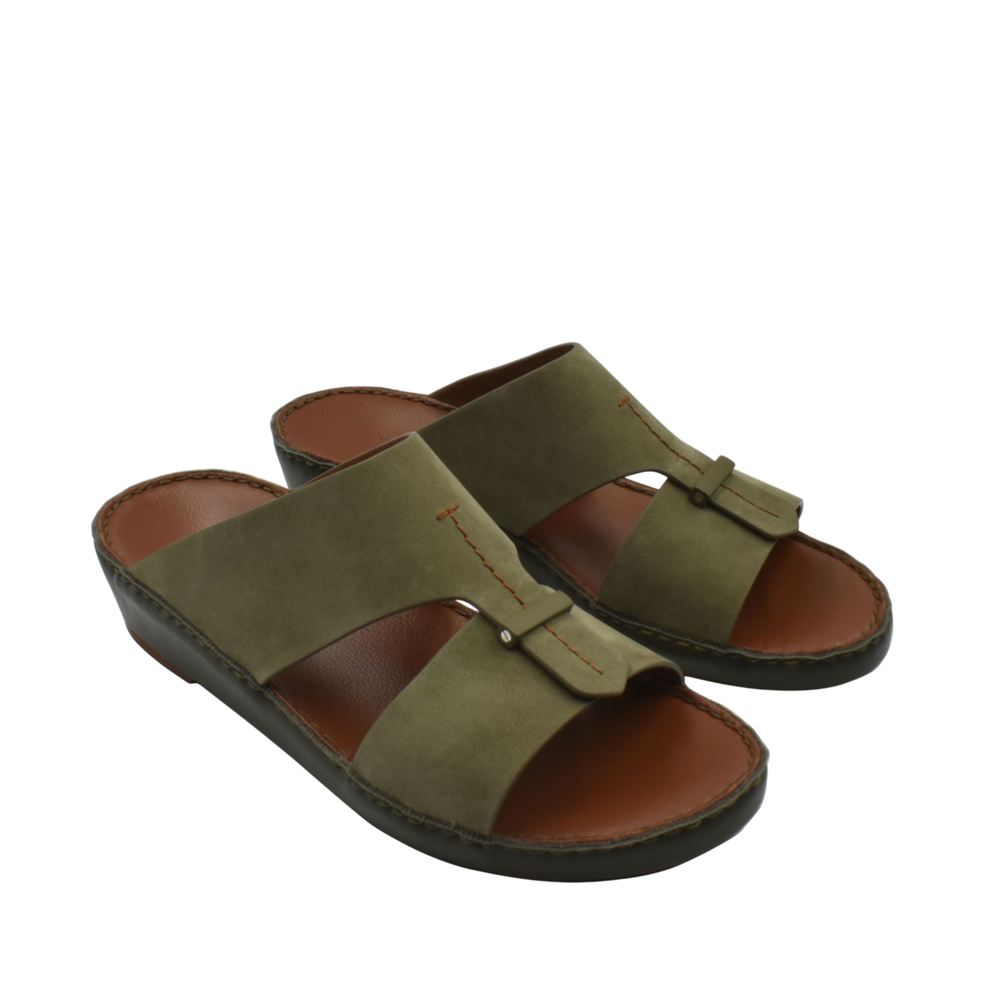 Olive green cerchio cucire comfort shoes slip-on sandals with cushioned brown insoles