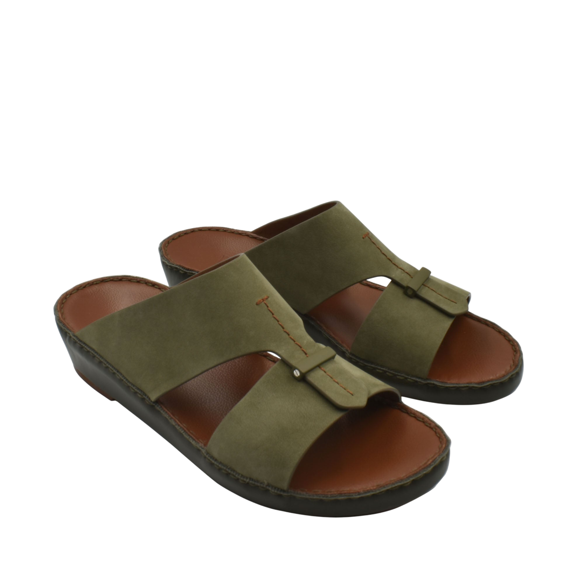 Olive green cerchio cucire comfort shoes slip-on sandals with cushioned brown insoles
