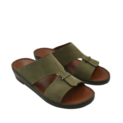 Olive green cerchio cucire comfort shoes slip-on sandals with cushioned brown insoles