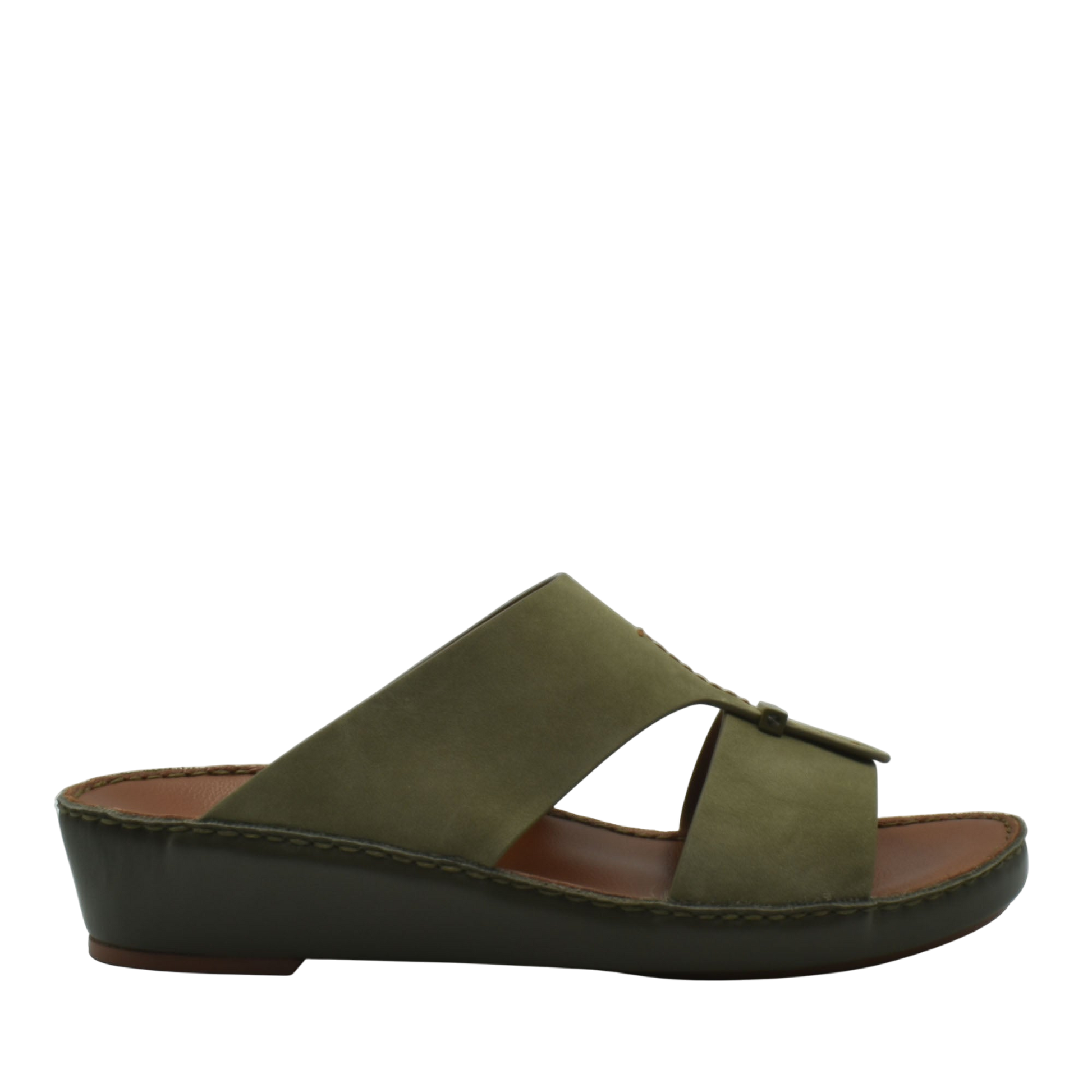 Olive green cerchio cucire comfort shoes with open toe and cushioned sole slip-on sandal