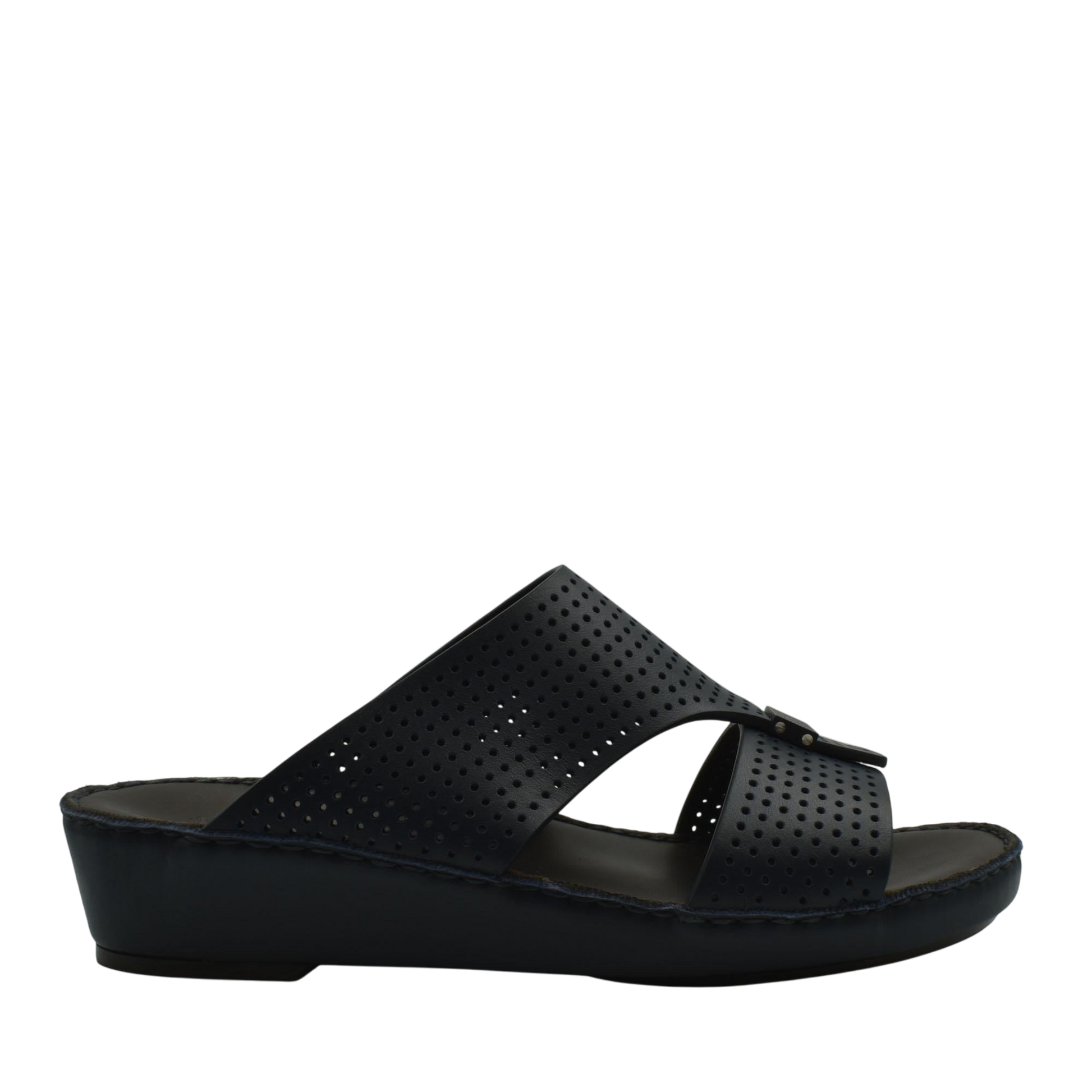 Black adjustable Cerchio Gomato sandals with perforated straps and wedge sole for comfortable wear