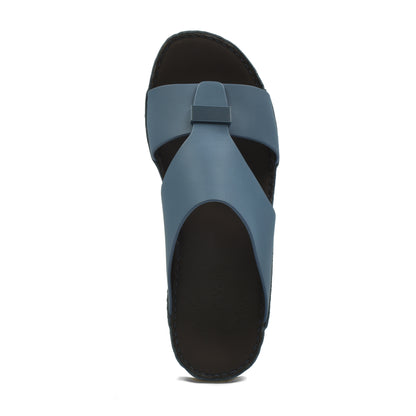 Top view of blue Cerchio Gomato sandals with black sole from Private Collection