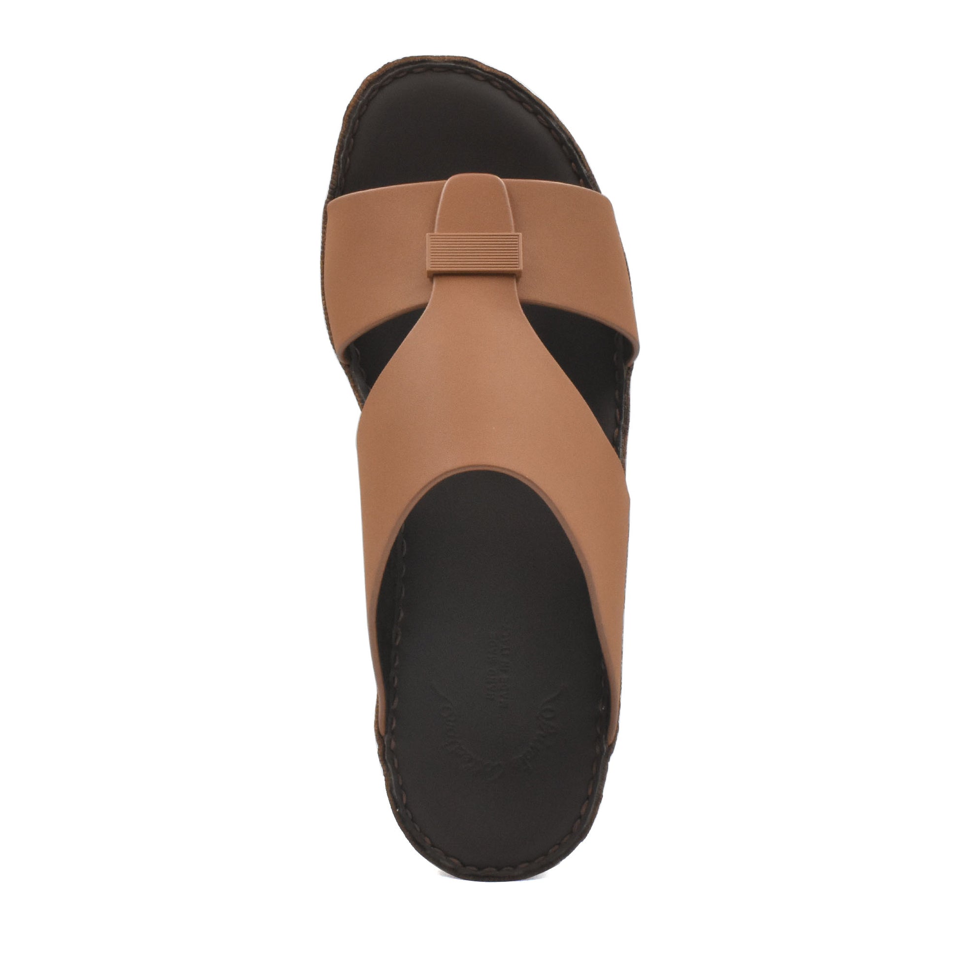 Top view of brown Cerchio Gomato sandals with black sole from Private collection
