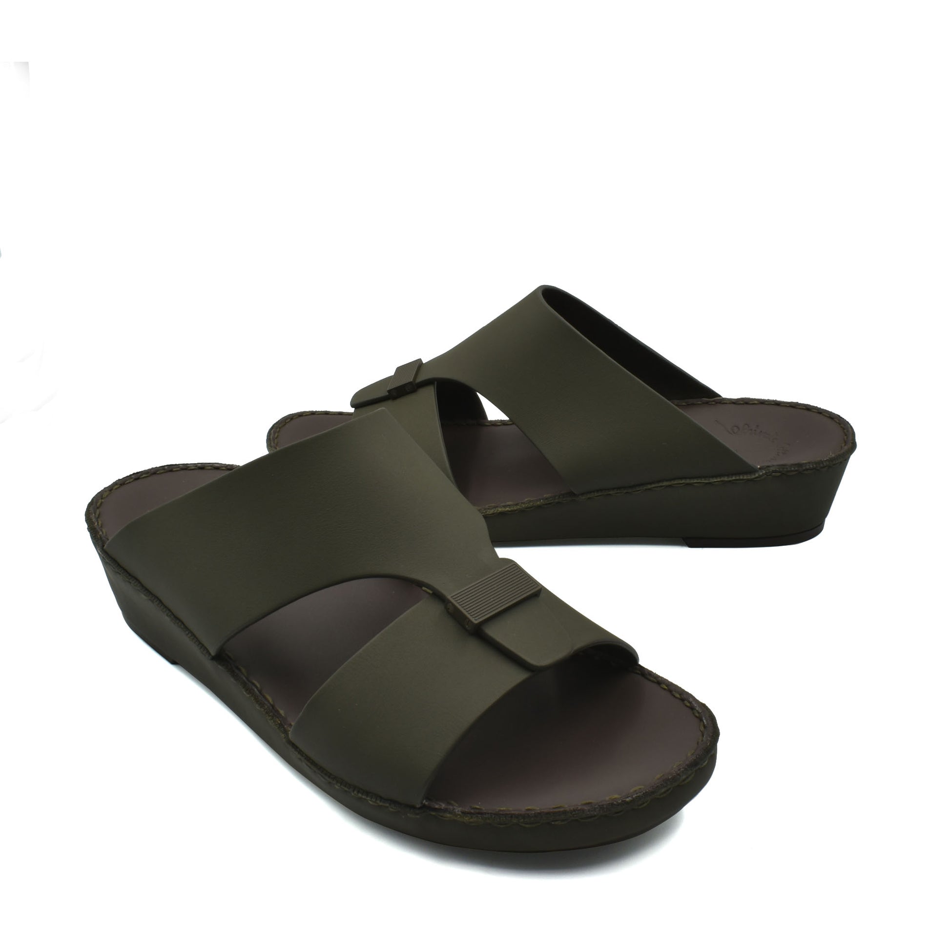 Olive green Cerchio Gomato sandals with wide straps and cushioned sole from Private Collection