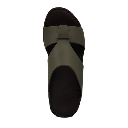 Olive green Cerchio Gomato sandals with black sole and wide cross straps from Private collection