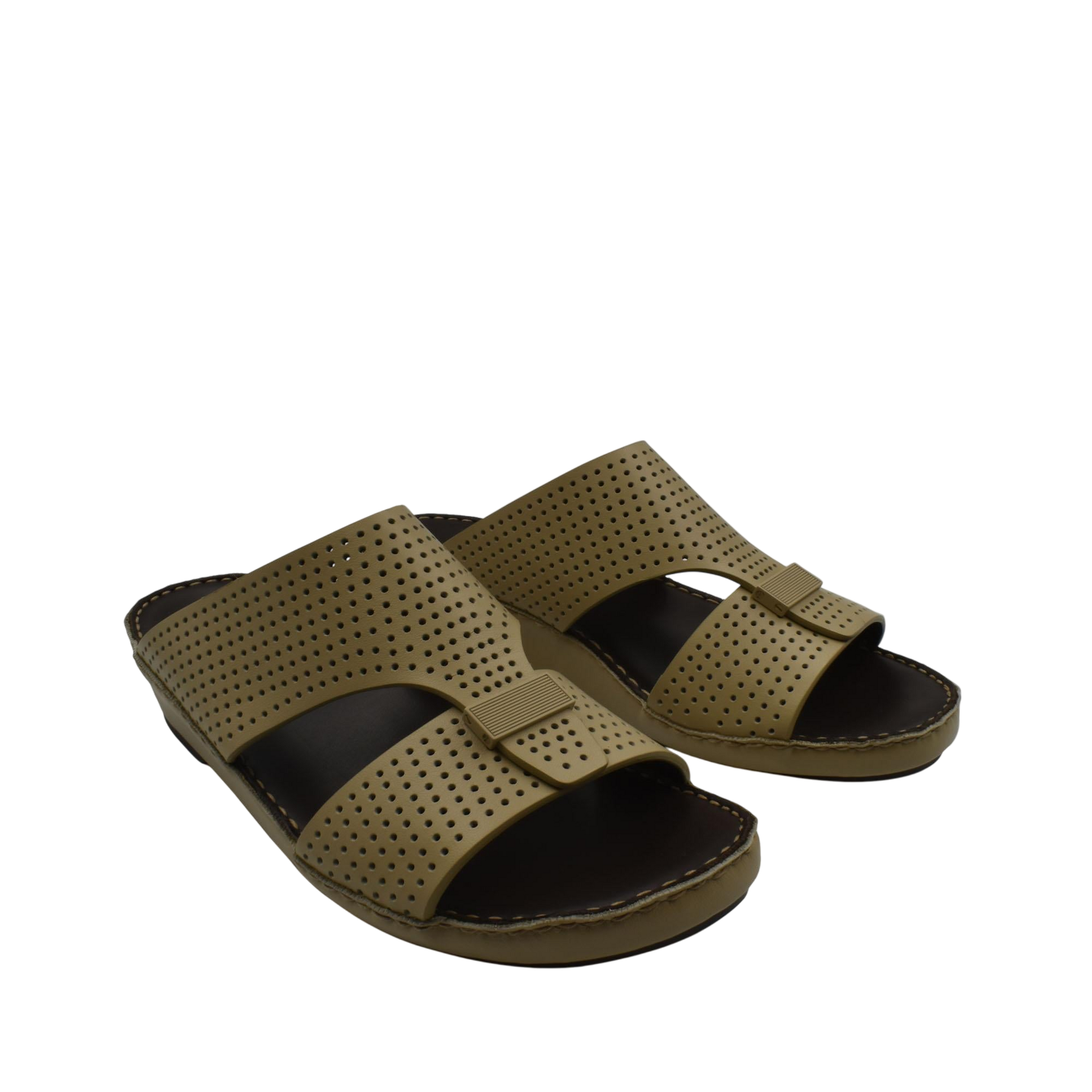 Private collection Cerchio Gomato sandals in olive green with perforated design and open toe
