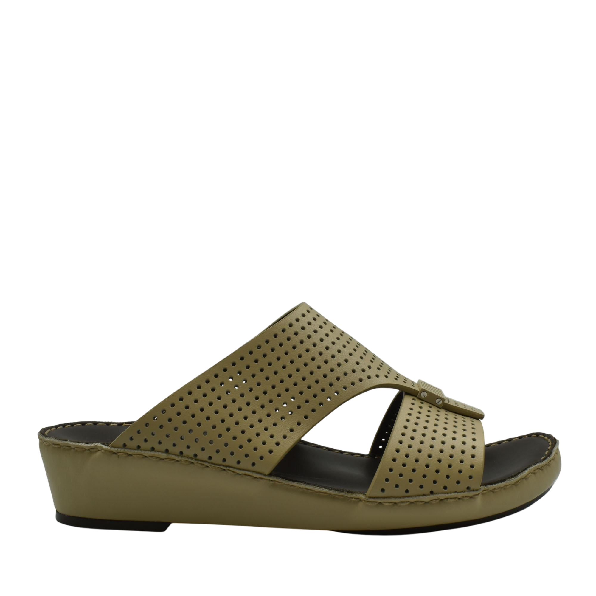 Olive green perforated leather Cerchio Gomato sandals with cushioned wedge sole for comfort