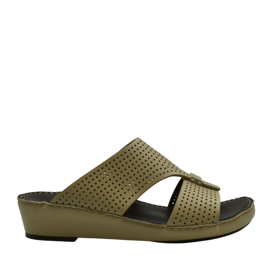 Olive green perforated leather Cerchio Gomato sandals with cushioned wedge sole for comfort