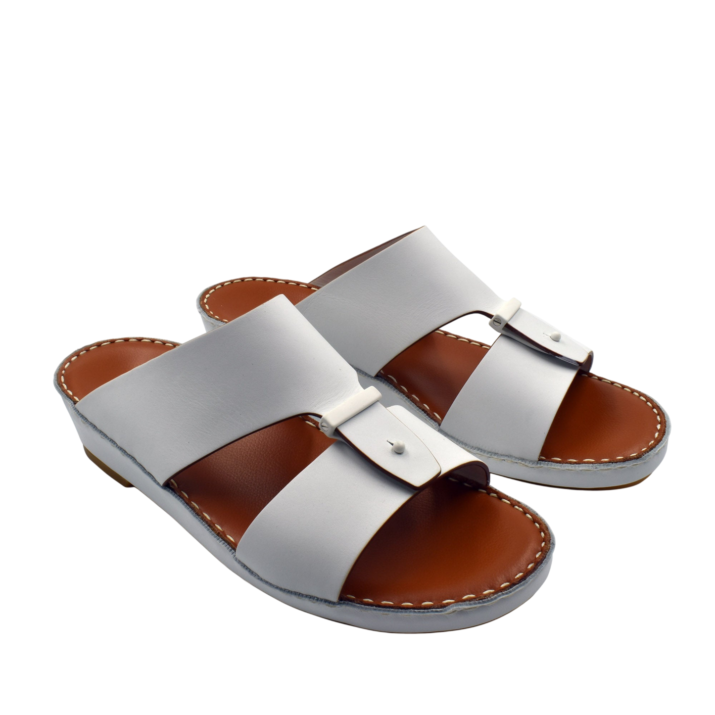 Private Collection Cinghia Sacoche sandals in white with brown footbed and stitched detailing